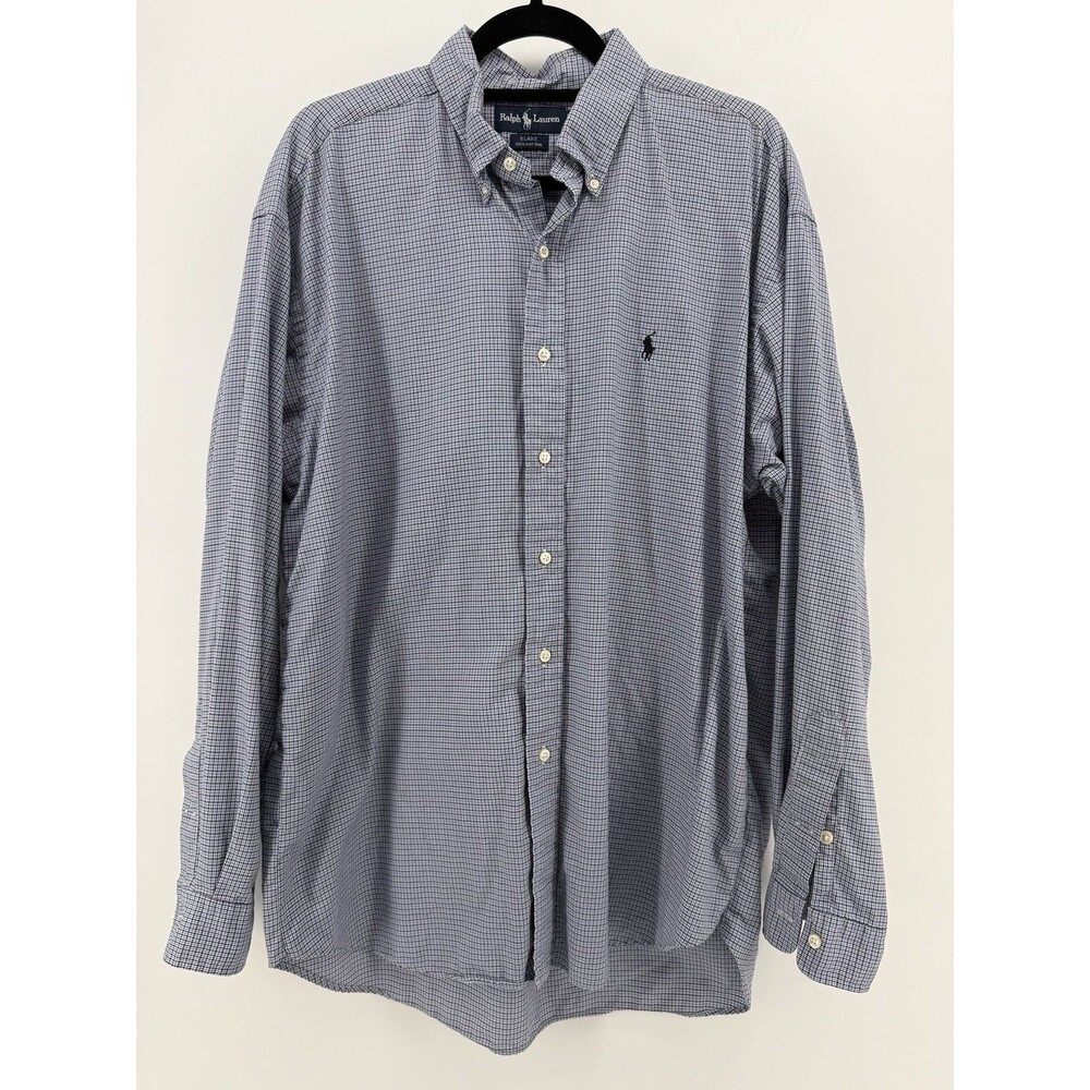 Ralph Lauren Men's Regular XL Linen/Cotton Blue Plaid Long Sleeve Button-Up